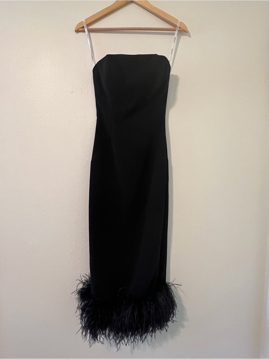 Jovani Dresses & Skirts - Jovani Black Strapless Midi Dress with Feather Trim